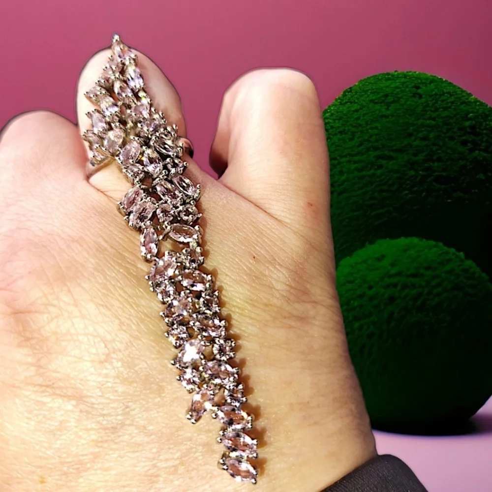 Stunning Kunzite Statement Ring (42 Gemstones) 925 Sterling Silver (Size 7.5)
